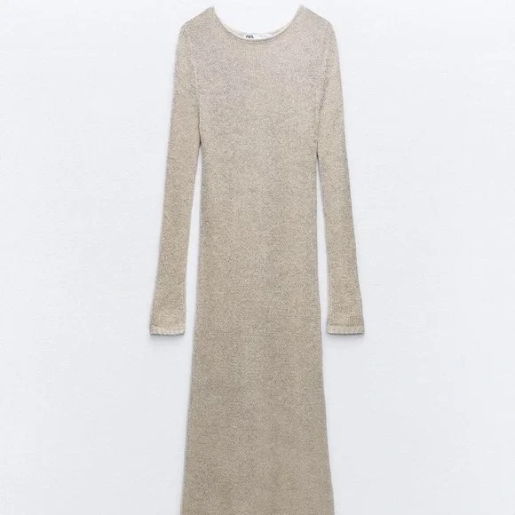 ZARA ~ LONG KNIT DRESS WITH METALLIC THREAD DETAIL - Picture 13 of 14